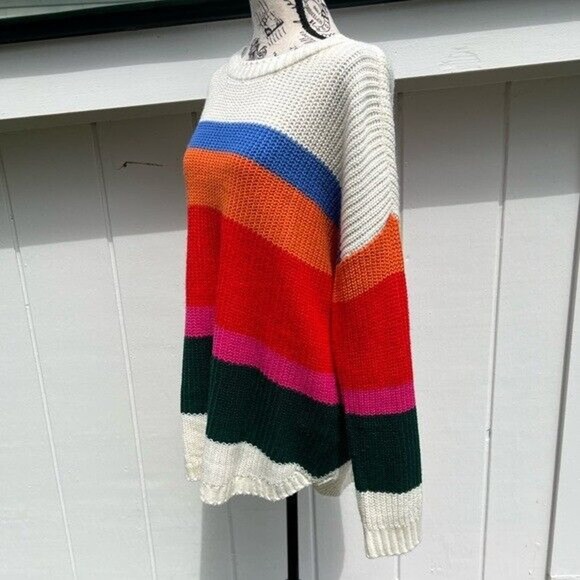 SO multicolored color block striped knit Crewneck knit sweater - Picture 7 of 7